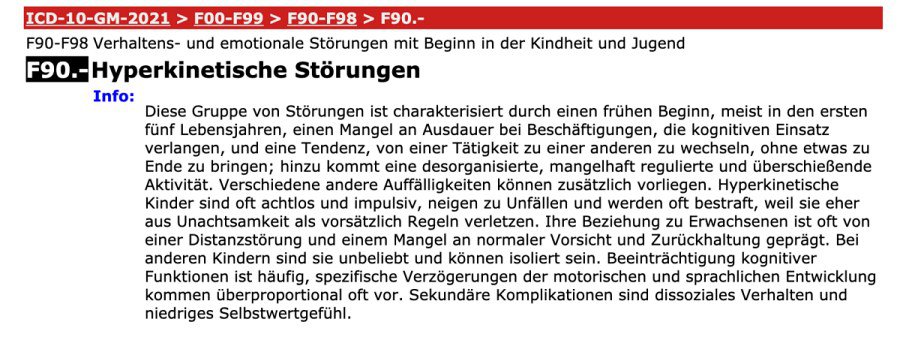 ICD-Code F90 Hyperkinetische Störungen